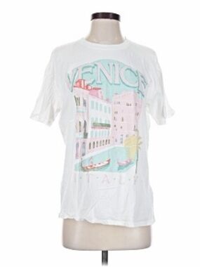Hollister Venice Italy Graphic Tee - White with Pastel Pink & Teal Print